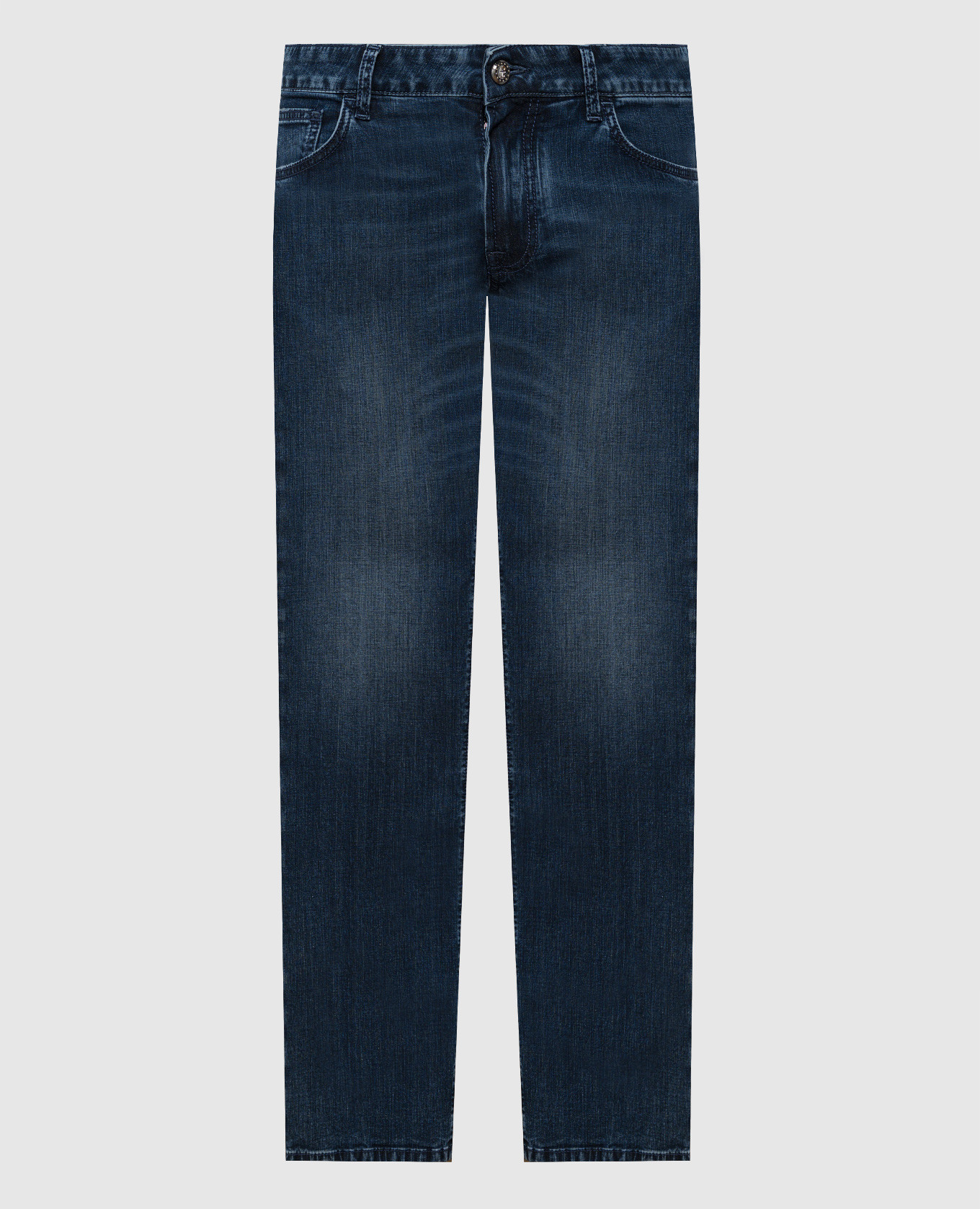 Blue jeans with leather logo patch Stefano Ricci