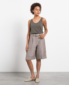 Peserico Brown linen shorts with cuffs P04422A02489