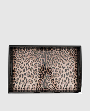 Dolce&Gabbana Black wooden tray with leopard print TC0107TCAIL