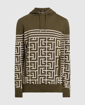 Balmain Khaki monogram pattern jumper AH1JR070KD54