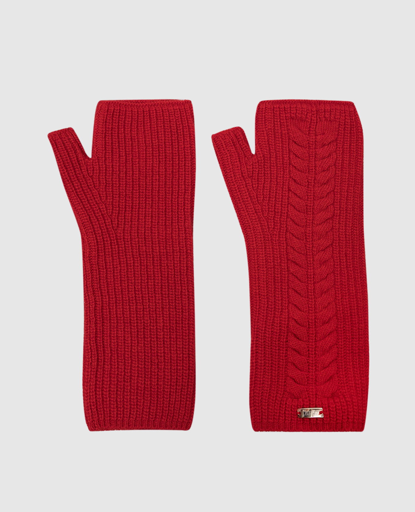 

Red mittens made of wool with a textured pattern Herno