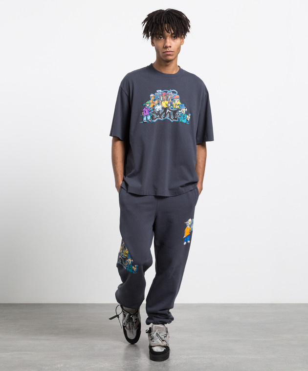 Off-White OMAA120F22JER011 GRAFF PUPP OVER Tシャツ ロゴ Off-White - Gray T-shirt with Graff pupp print and