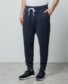Brunello Cucinelli Blue melange joggers with linen MCH707409G