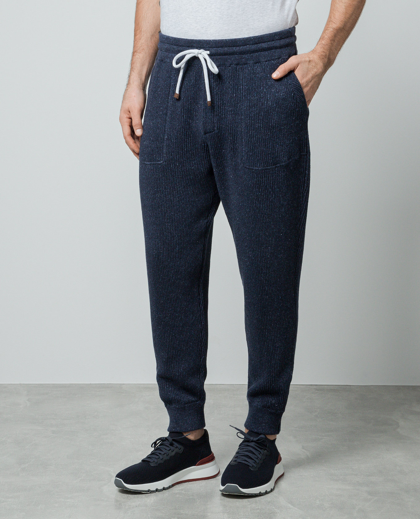 Blue melange joggers with linen Brunello Cucinelli 3