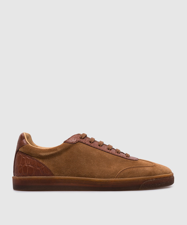 Brunello Cucinelli - Brown suede sneakers with crocodile
