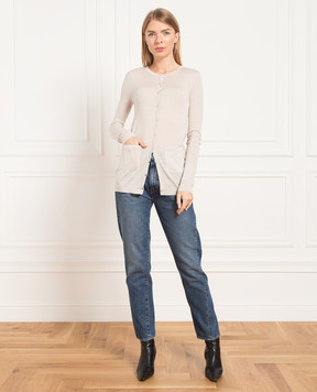 Toteme Light beige wool cardigan with logo embroidery 223564319