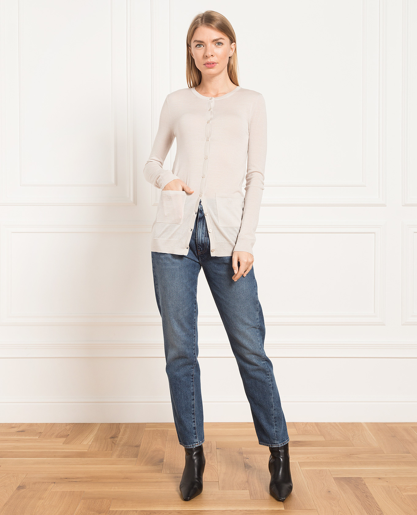 Light beige wool cardigan with logo embroidery Toteme 2