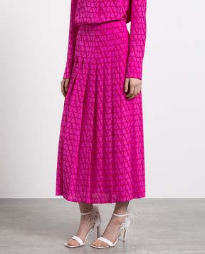 Valentino Pink Toile Iconographe printed silk pleated skirt 2B3RA9K17SL