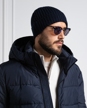 Cashmere&Whiskey Blue ribbed cashmere hat 201C