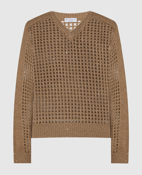 Brunello Cucinelli Brown openwork pullover with lurex MGP557502P