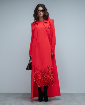 David Koma Red dress made of wool with floral appliqué AW23DK22D