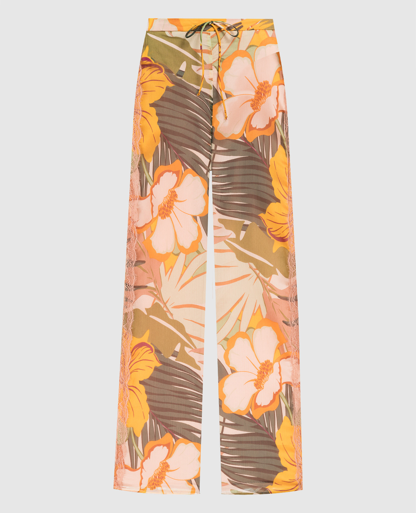

Pants in a floral print with lace Twinset Actitude, White