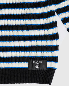 Balmain Children's black striped wool sweater BT9P50W0117410