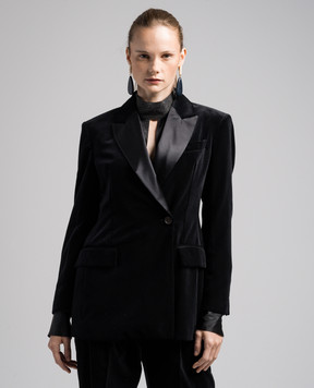 Brunello Cucinelli Black double-breasted jacket with monil chain MD5612409