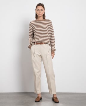 Brunello Cucinelli Brown sweater in a stripe with sequins M19580210P