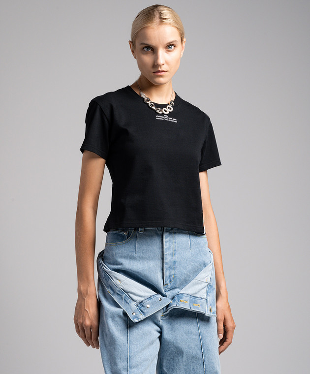 rokh / EMBROIDERED LOGO CROPPED TSHIRT/コットン/BLK/R9CA39 Rokh - Black t-shirt with logo embroidery R9CA39CT - shop with