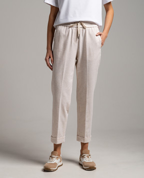 Peserico Beige melange pants with monil chain P04715J002379