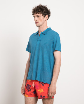 Vilebrequin Blue pyramid linen polo shirt PYRE9O00