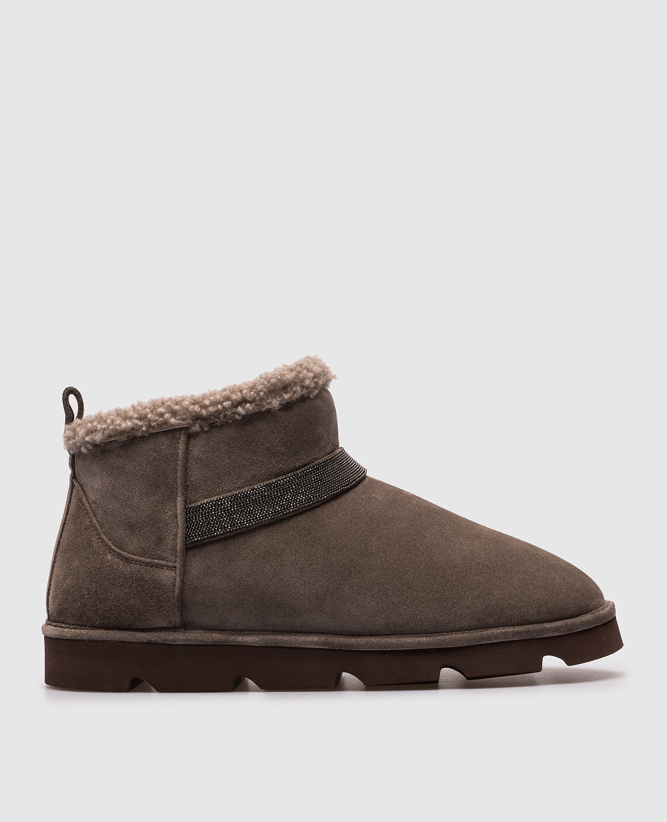 

Gray suede Uggs with monil chain Brunello Cucinelli, Коричневый