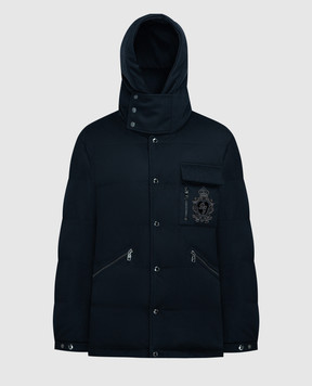Dolce&Gabbana Blue cashmere down jacket with heraldic logo patch G9NE5ZFU2ZF
