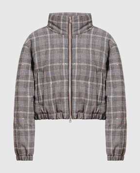 Brunello Cucinelli Gray checked down jacket with sequins MD5402757P
