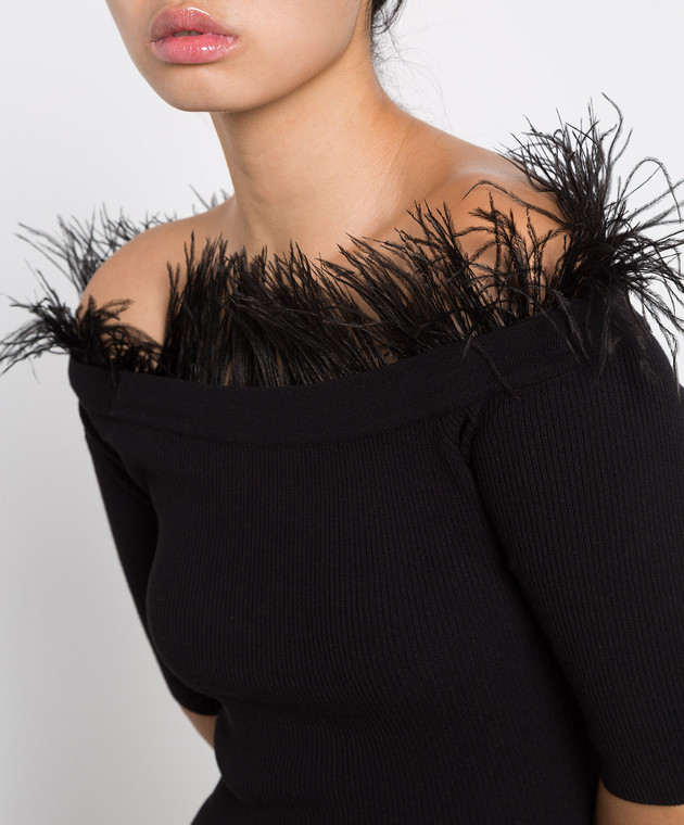 Twinset - Black midi dress with detachable ostrich feather trim 222TP3042 -  shop with European delivery at Symbol