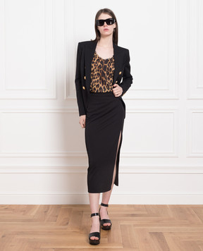Balmain Brown linen top in leopard print AF1AG016JF21