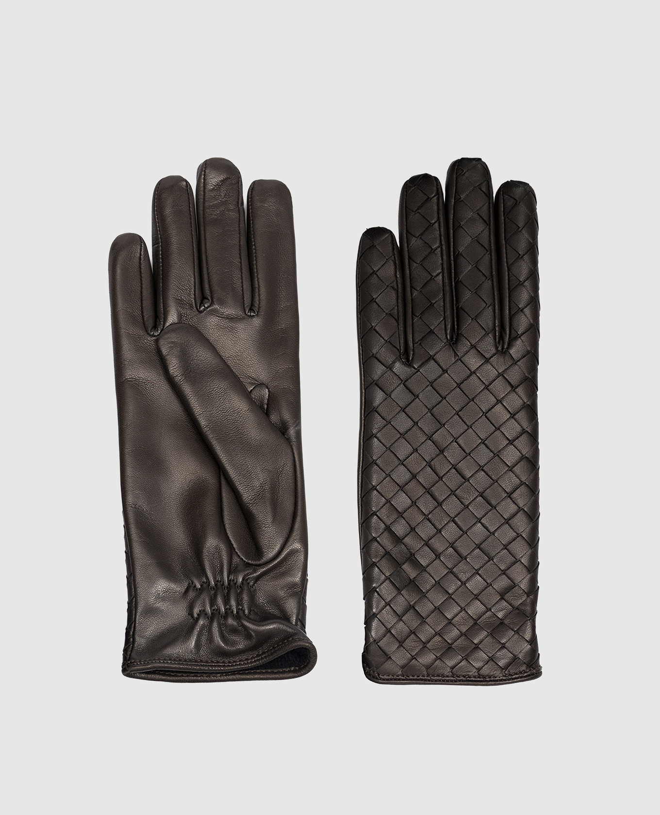 

Brown leather gloves with weaving Bottega Veneta