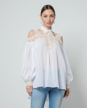 Ermanno Scervino White blouse with lace D442K330JBN