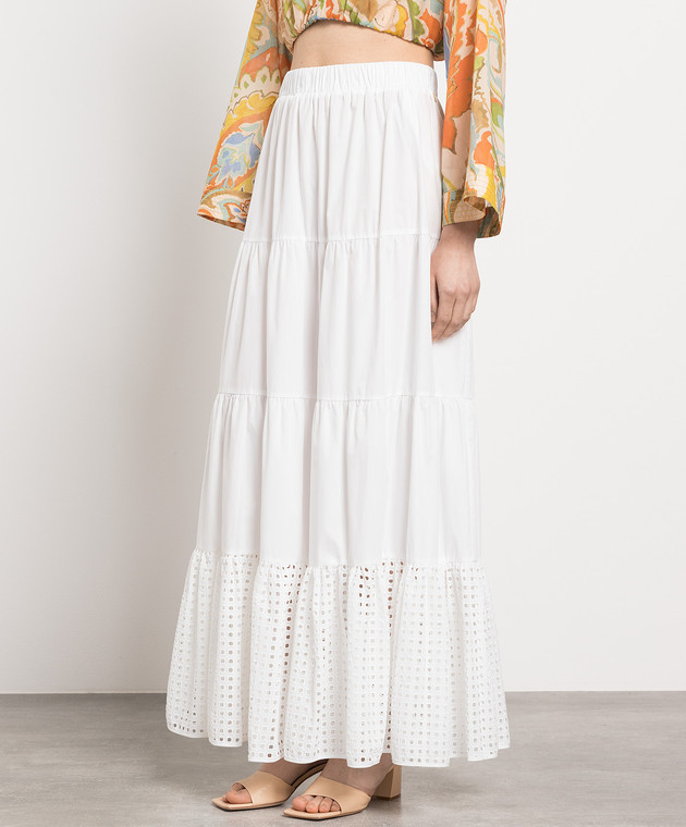 Twinset Actitude - White maxi skirt with sangalo embroidery