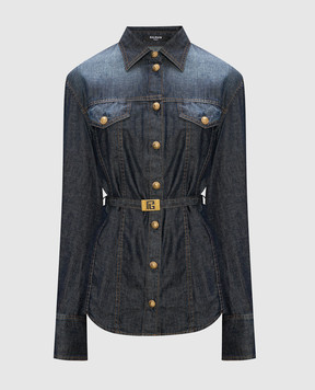 Balmain Blue denim shirt with a distressed effect BF0HC060DD63