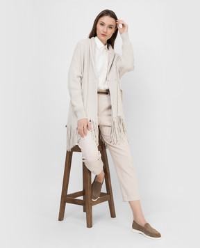 Brunello Cucinelli Light gray cashmere cardigan with fringes M12711916