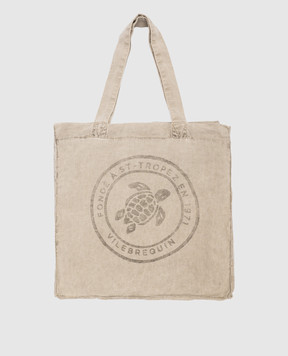 Vilebrequin Babel gray linen beach bag with logo BBLH3104m