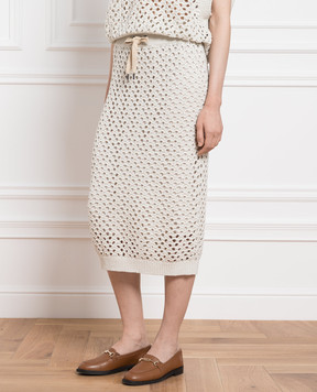 Brunello Cucinelli Beige openwork skirt with sequins M70572289