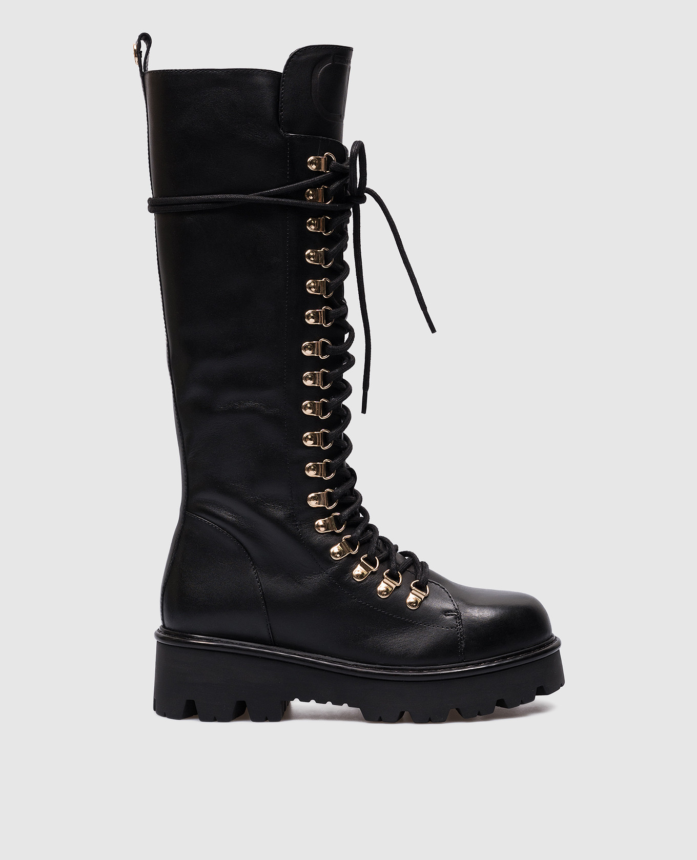 

Black leather boots with metal Oval T logo Twinset, Черный