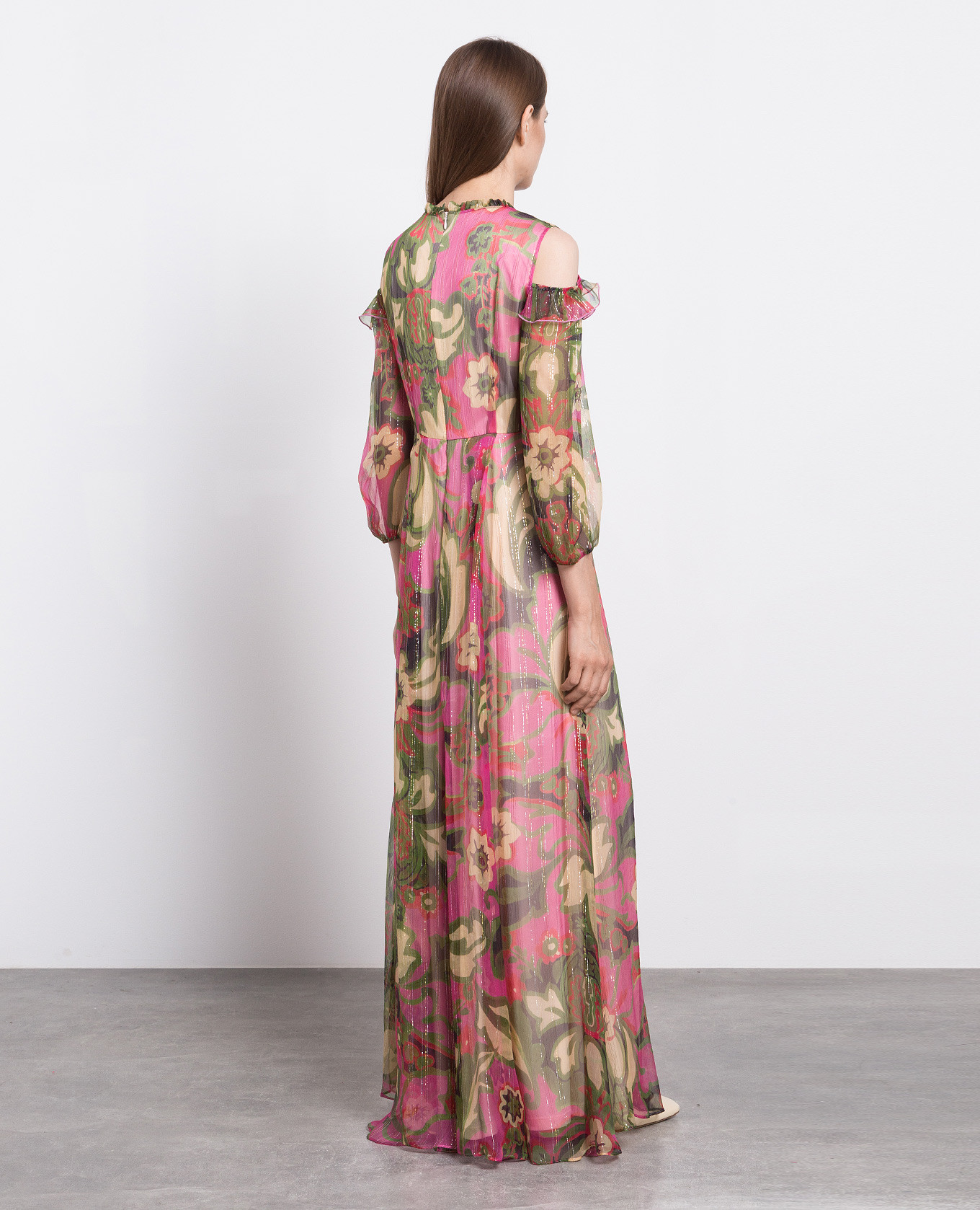 Pink floral print silk maxi dress with lurex Max & Co 4
