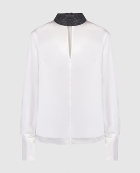 Brunello Cucinelli White silk blouse with monil chain M0C59BF914