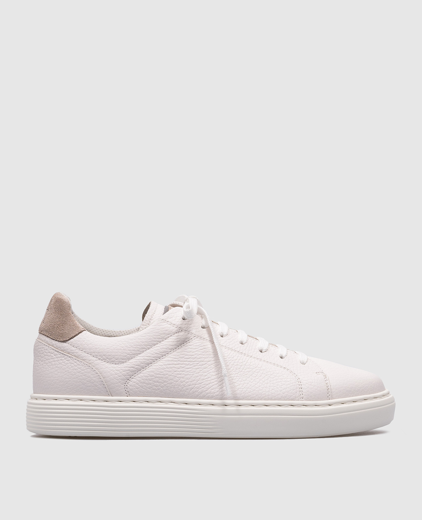 White leather sneakers with logo emblem brunello cucinelli