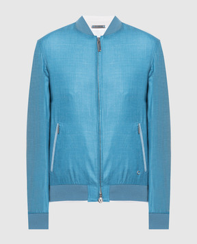 Stefano Ricci Blue bomber jacket made of cashmere, silk and linen MZJ3100020PI50HC