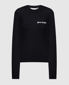 Palm Angels Black sweater with logo embroidery PWHE051F23KNI001