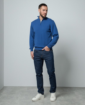 Cashmere&Whiskey Blue cashmere jumper with zipper 357N
