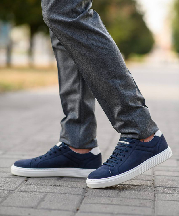 Brunello Cucinelli - Blue leather sneakers MZUDBTJ264 - shop with