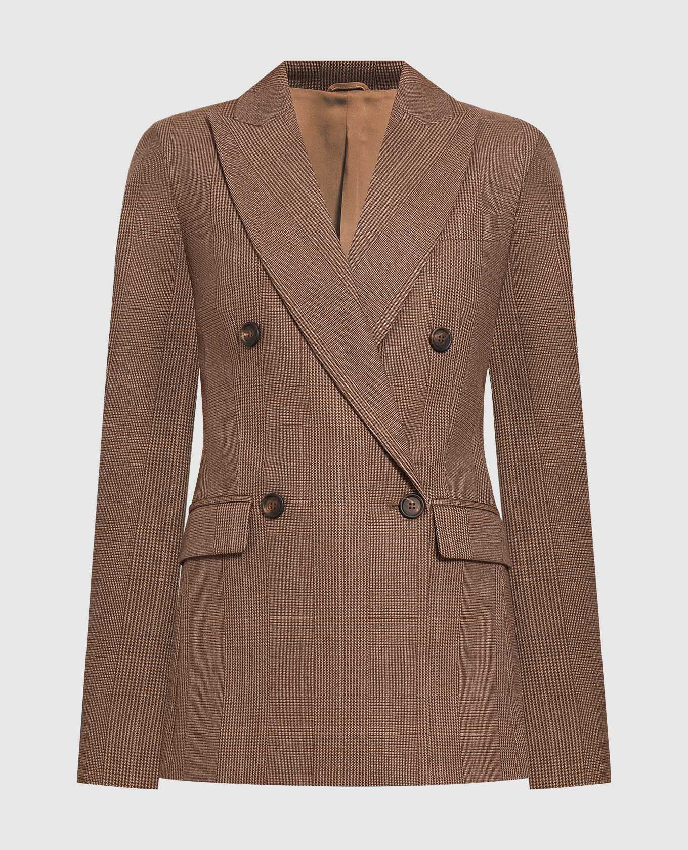 

Brown checked double-breasted jacket with eco-brass Brunello Cucinelli, Коричневый