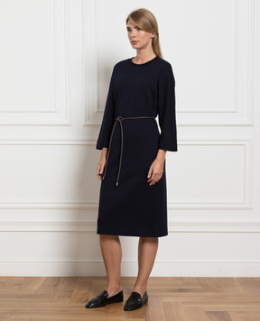 Peserico Blue midi dress with monil chain S02057J00A7551A