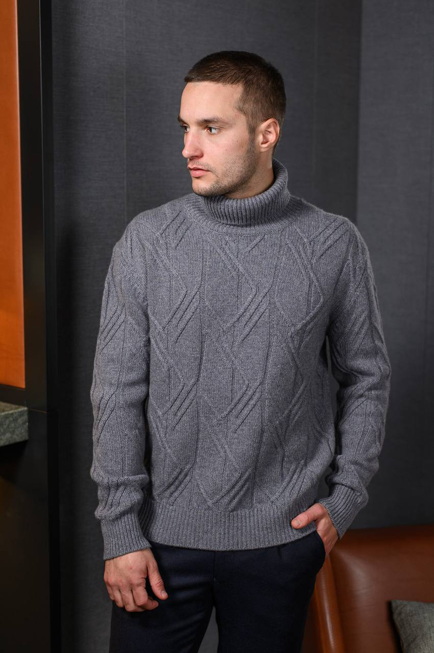 Gray sweater made of cashmere in a textured pattern Cashmere&Whiskey 6