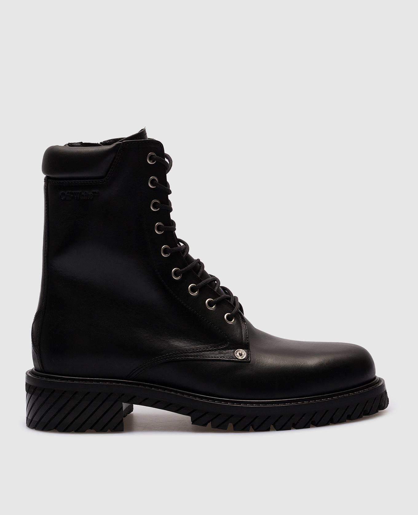 Black leather combat lace up boots off-white