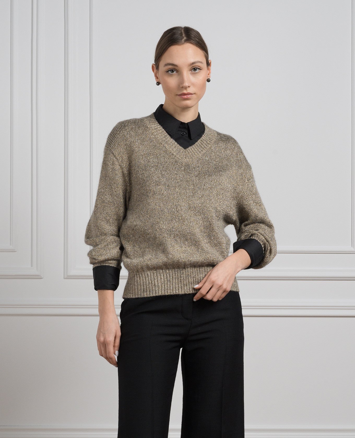 Brown melange sweater with wool and lurex Brunello Cucinelli 3