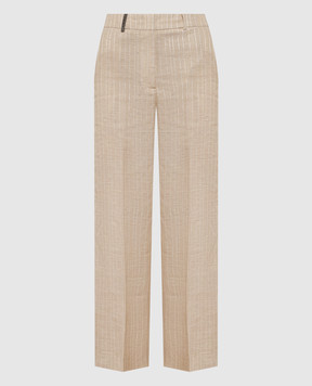 Peserico Beige striped linen pants P0433507554