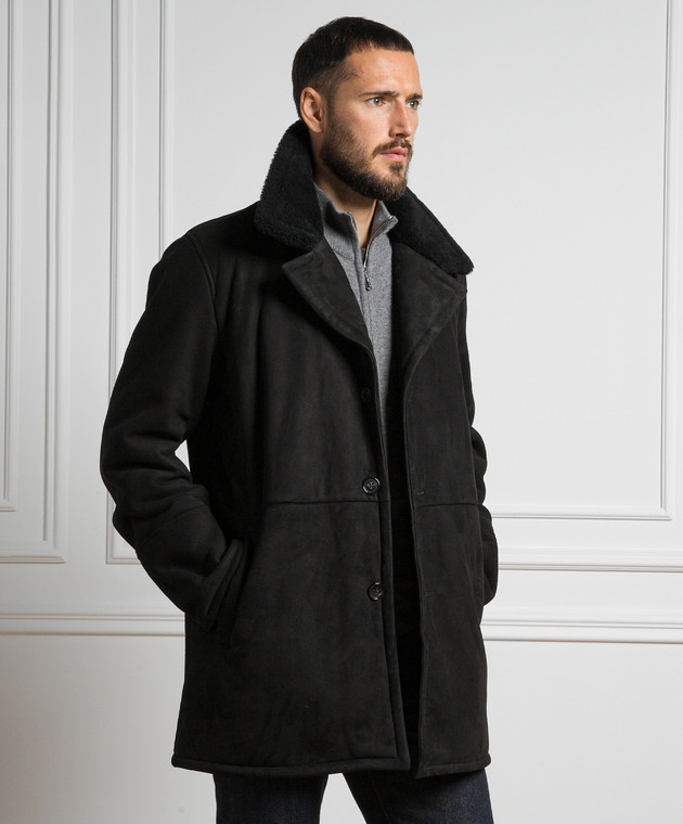 ISAIA Cappotto di montone nero LU0139PLW63 acquista online su Symbol