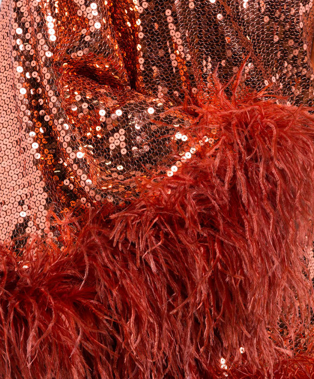 Taller Marmo Brown mini dress with ostrich feathers and sequins